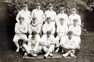 The England cricket team that regained the Ashes in the triangular Test series, circa August 1912. Back row (left-right): W.Brearley, F.Woolley, S. Barnes, W. Rhodes, and E.Humphreys. Middle row: F.R.Foster, G.Jessop, C.B.Fry, Pelham Warner, R.H.Spooner. Seated on ground: E.J.Smith, Jack Hobbs and H.Dean.